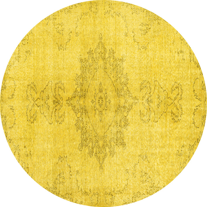 Round Abstract Yellow Contemporary Rug, con2227yw