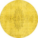 Round Abstract Yellow Contemporary Rug, con2227yw