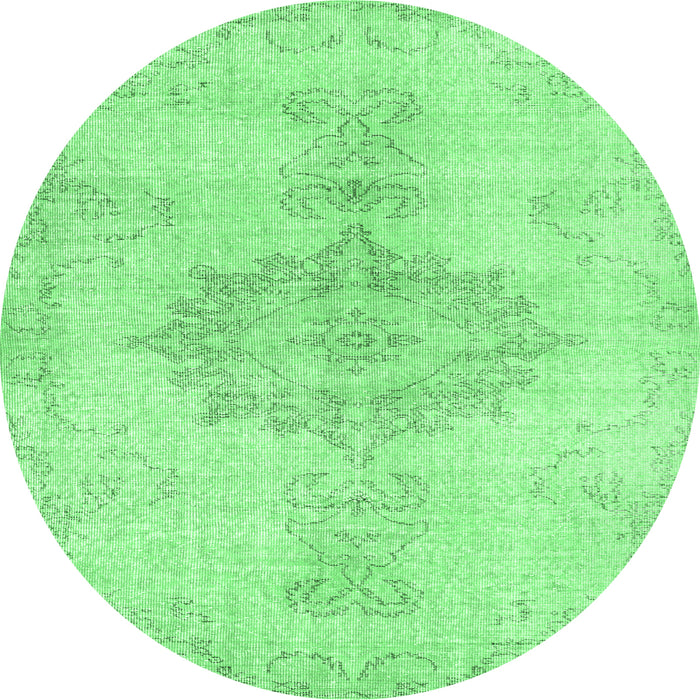 Round Machine Washable Abstract Emerald Green Contemporary Area Rugs, wshcon2227emgrn