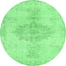 Round Machine Washable Abstract Emerald Green Contemporary Area Rugs, wshcon2227emgrn