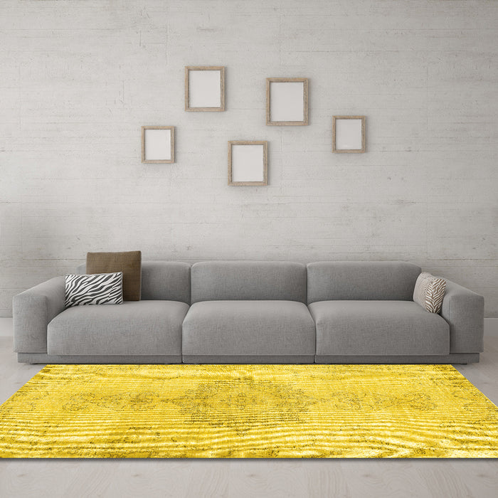 Machine Washable Abstract Yellow Contemporary Rug in a Living Room, wshcon2227yw
