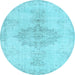 Round Abstract Light Blue Contemporary Rug, con2227lblu