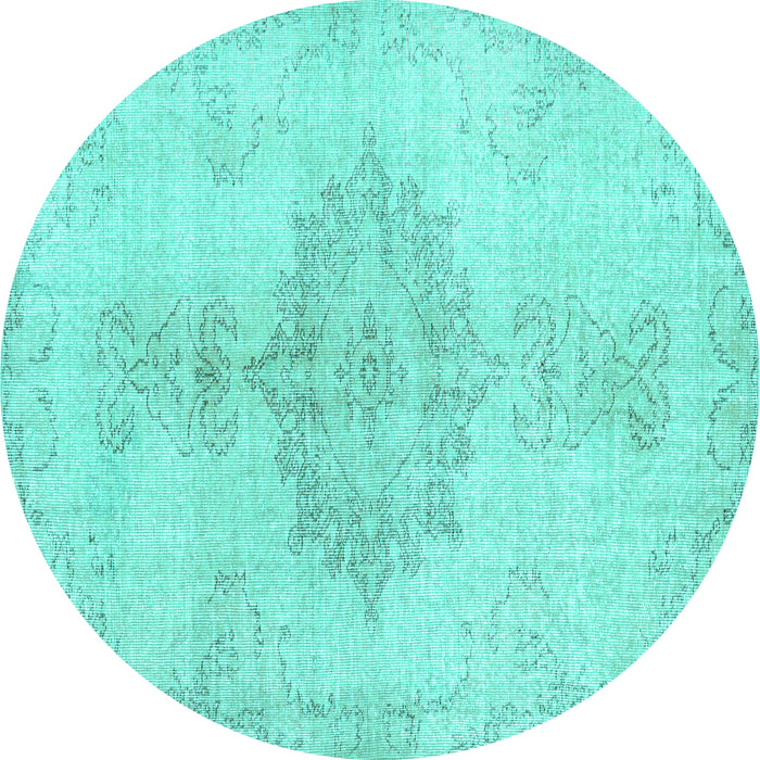 Round Machine Washable Abstract Turquoise Contemporary Area Rugs, wshcon2227turq