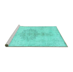 Sideview of Machine Washable Abstract Turquoise Contemporary Area Rugs, wshcon2227turq