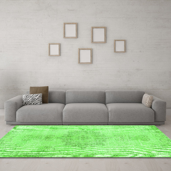 Machine Washable Abstract Green Contemporary Area Rugs in a Living Room,, wshcon2227grn