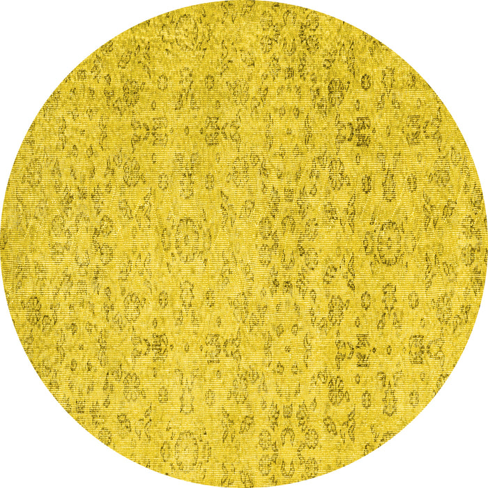 Round Abstract Yellow Contemporary Rug, con2228yw