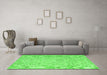 Machine Washable Abstract Green Contemporary Area Rugs in a Living Room,, wshcon2228grn