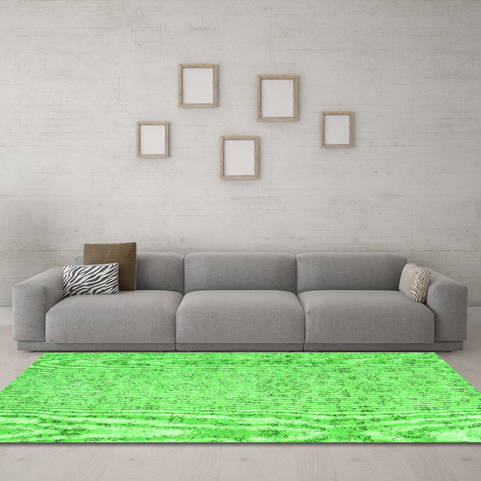 Machine Washable Abstract Green Contemporary Area Rugs in a Living Room,, wshcon2228grn