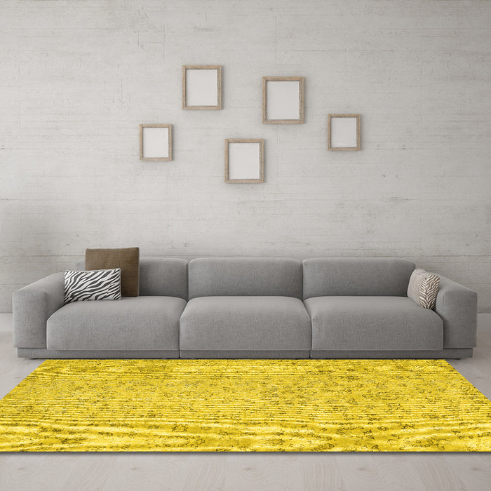 Machine Washable Abstract Yellow Contemporary Rug in a Living Room, wshcon2228yw