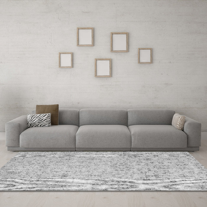 Machine Washable Abstract Gray Contemporary Rug in a Living Room,, wshcon2228gry
