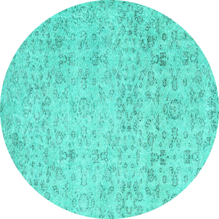 Round Machine Washable Abstract Turquoise Contemporary Area Rugs, wshcon2228turq