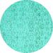 Round Machine Washable Abstract Turquoise Contemporary Area Rugs, wshcon2228turq