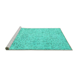 Sideview of Machine Washable Abstract Turquoise Contemporary Area Rugs, wshcon2228turq