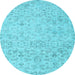 Round Machine Washable Abstract Light Blue Contemporary Rug, wshcon2228lblu