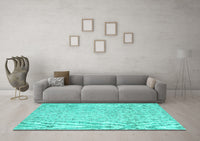 Machine Washable Abstract Turquoise Contemporary Rug, wshcon2228turq