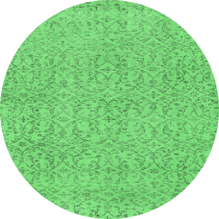 Round Machine Washable Abstract Emerald Green Contemporary Area Rugs, wshcon2229emgrn