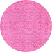 Round Machine Washable Abstract Pink Contemporary Rug, wshcon2229pnk