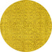 Round Machine Washable Abstract Yellow Contemporary Rug, wshcon2229yw