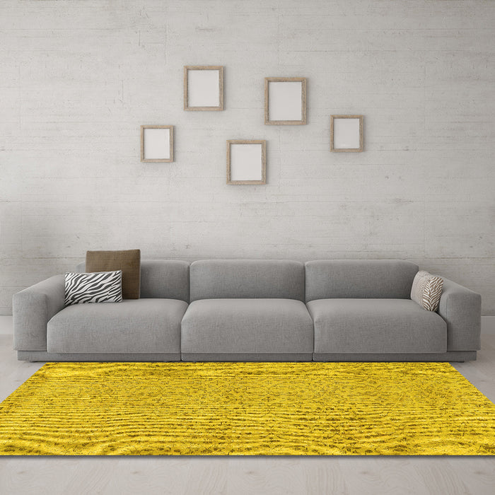 Machine Washable Abstract Yellow Contemporary Rug in a Living Room, wshcon2229yw