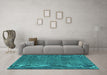Machine Washable Abstract Turquoise Contemporary Area Rugs in a Living Room,, wshcon2230turq