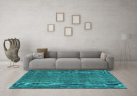 Machine Washable Abstract Turquoise Contemporary Rug, wshcon2230turq