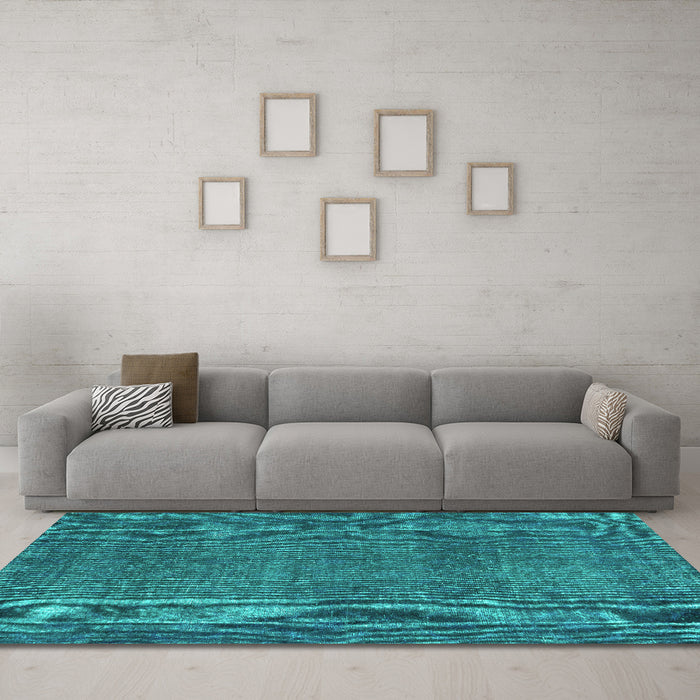 Machine Washable Abstract Turquoise Contemporary Area Rugs in a Living Room,, wshcon2230turq