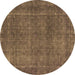 Round Machine Washable Abstract Brown Contemporary Rug, wshcon2230brn