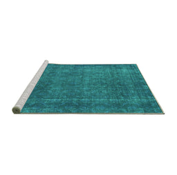 Sideview of Machine Washable Abstract Turquoise Contemporary Area Rugs, wshcon2230turq
