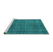 Sideview of Machine Washable Abstract Turquoise Contemporary Area Rugs, wshcon2230turq