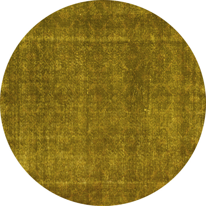 Round Machine Washable Abstract Yellow Contemporary Rug, wshcon2230yw