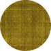 Round Abstract Yellow Contemporary Rug, con2230yw