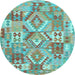 Round Machine Washable Southwestern Light Blue Country Rug, wshcon2231lblu