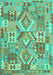 Machine Washable Southwestern Turquoise Country Area Rugs, wshcon2231turq