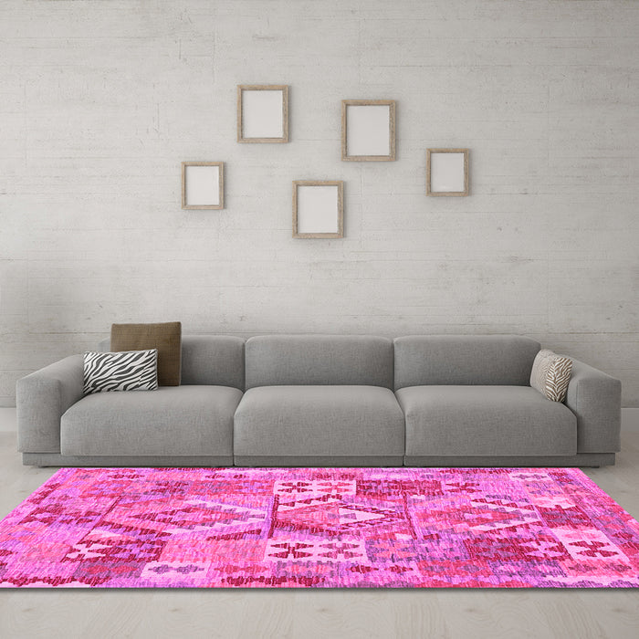 Machine Washable Southwestern Pink Country Rug in a Living Room, wshcon2231pnk