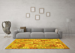 Machine Washable Southwestern Yellow Country Rug in a Living Room, wshcon2231yw