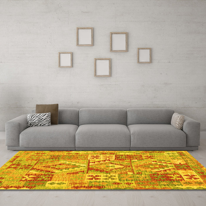 Machine Washable Southwestern Yellow Country Rug in a Living Room, wshcon2231yw