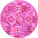 Round Machine Washable Southwestern Pink Country Rug, wshcon2231pnk