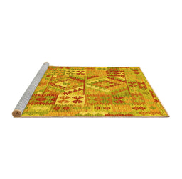 Sideview of Machine Washable Southwestern Yellow Country Rug, wshcon2231yw