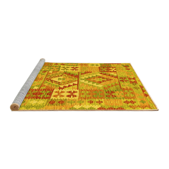 Sideview of Machine Washable Southwestern Yellow Country Rug, wshcon2231yw