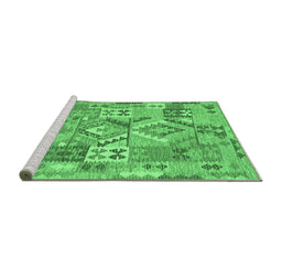 Sideview of Machine Washable Southwestern Emerald Green Country Area Rugs, wshcon2231emgrn