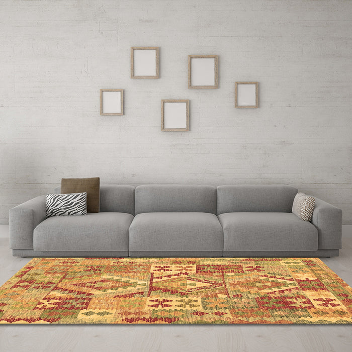 Machine Washable Southwestern Brown Country Rug in a Living Room,, wshcon2231brn