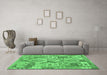 Machine Washable Southwestern Emerald Green Country Area Rugs in a Living Room,, wshcon2231emgrn