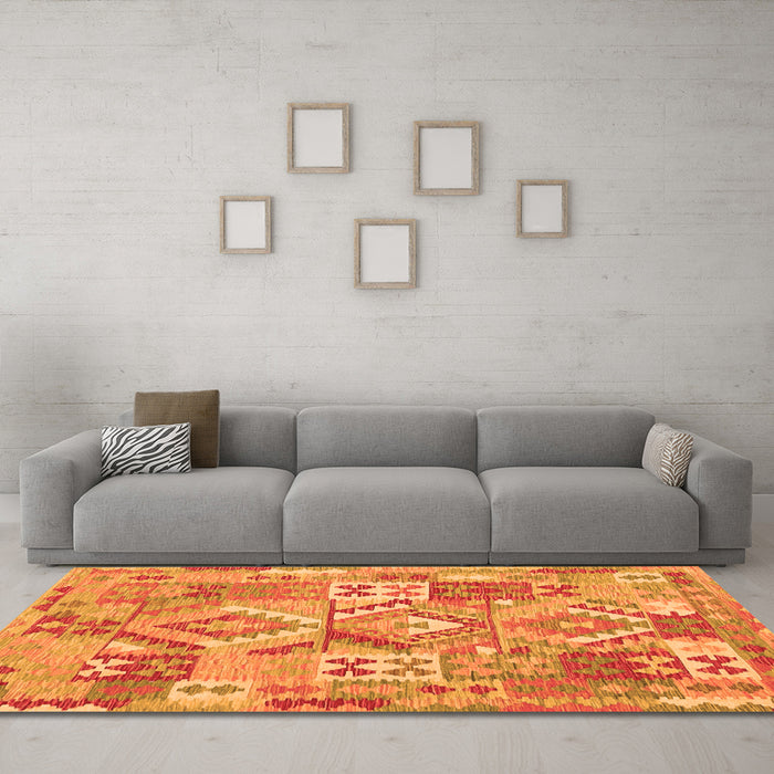 Machine Washable Southwestern Orange Country Area Rugs in a Living Room, wshcon2231org