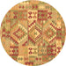 Round Machine Washable Southwestern Brown Country Rug, wshcon2231brn