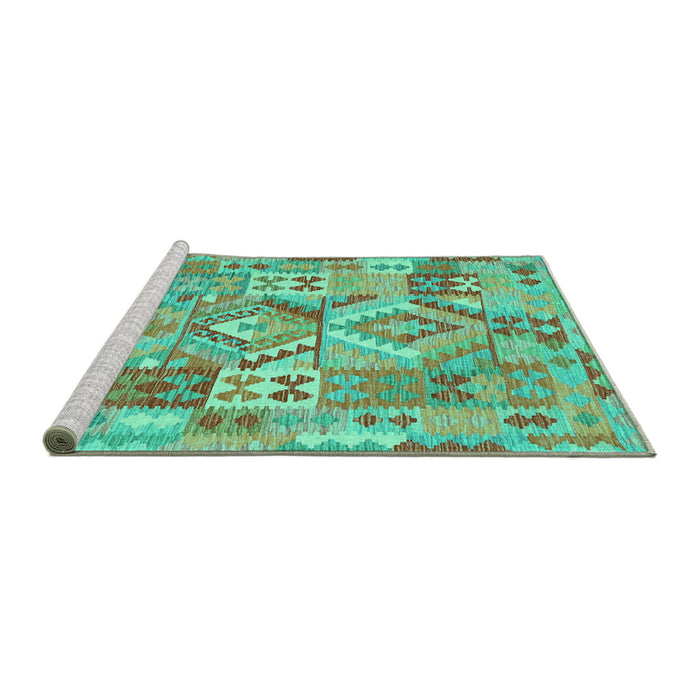 Sideview of Machine Washable Southwestern Turquoise Country Area Rugs, wshcon2231turq