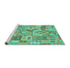 Sideview of Machine Washable Southwestern Turquoise Country Area Rugs, wshcon2231turq