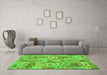 Machine Washable Southwestern Green Country Area Rugs in a Living Room,, wshcon2231grn