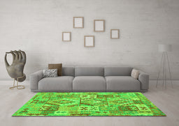Machine Washable Southwestern Green Country Area Rugs in a Living Room,, wshcon2231grn