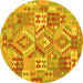 Round Machine Washable Southwestern Yellow Country Rug, wshcon2231yw