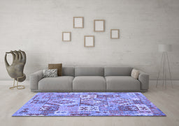 Machine Washable Southwestern Blue Country Rug in a Living Room, wshcon2231blu
